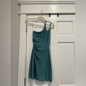 Green Speechless One Shoulder Mini Dress with Side Cut Out